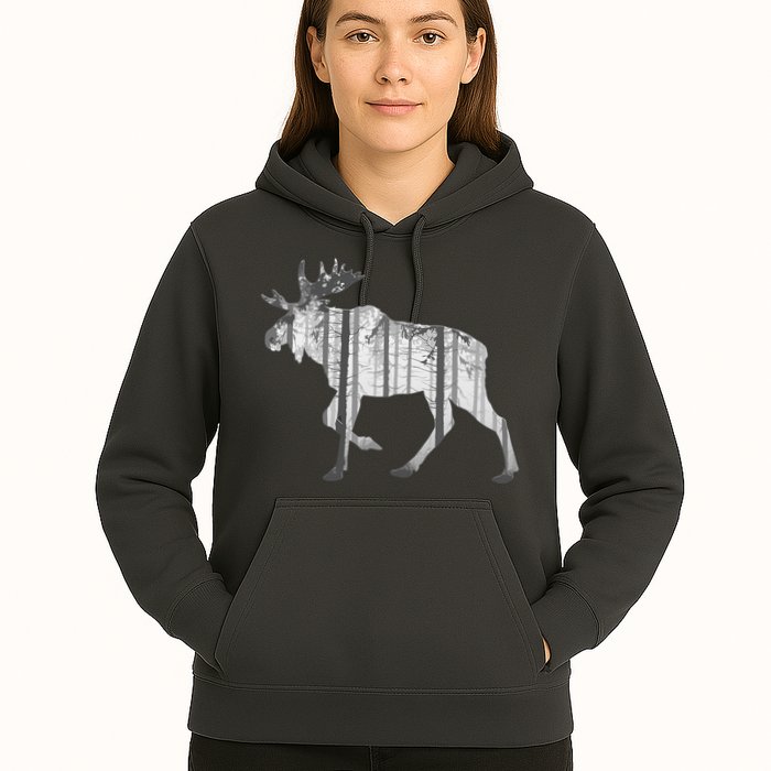 Moose Forest Silhouette Grey Style Hoodie