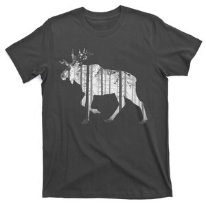 Moose Forest Silhouette Grey Style T-Shirt