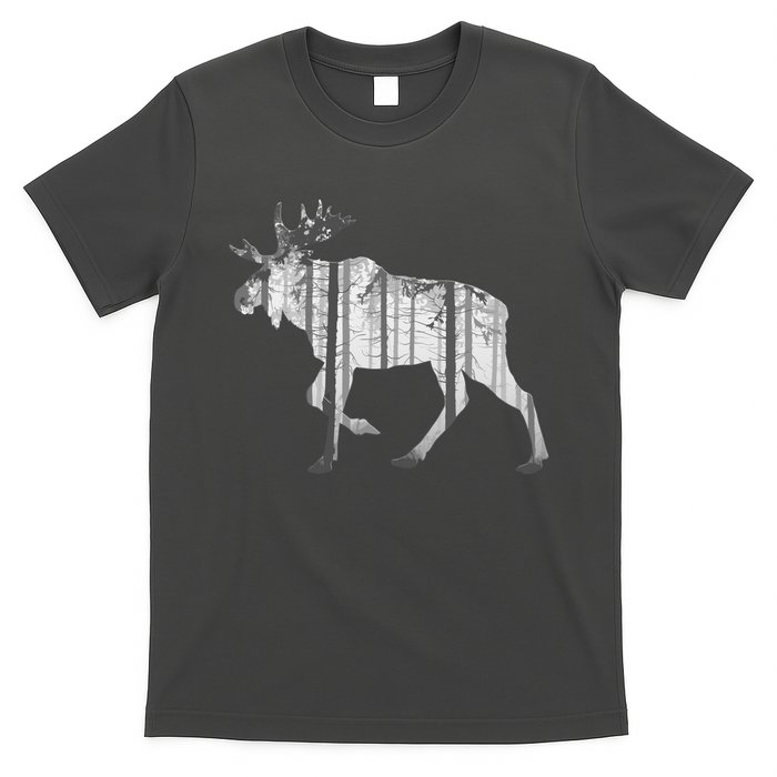 Moose Forest Silhouette Grey Style T-Shirt