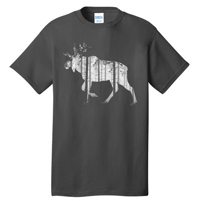 Moose Forest Silhouette Grey Style Tall T-Shirt