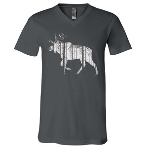 Moose Forest Silhouette Grey Style V-Neck T-Shirt