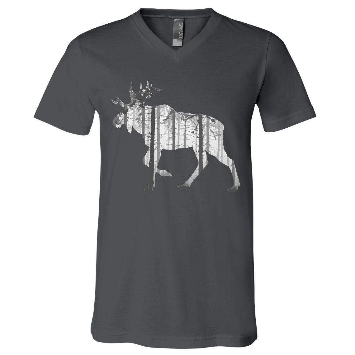 Moose Forest Silhouette Grey Style V-Neck T-Shirt