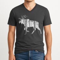 Moose Forest Silhouette Grey Style V-Neck T-Shirt