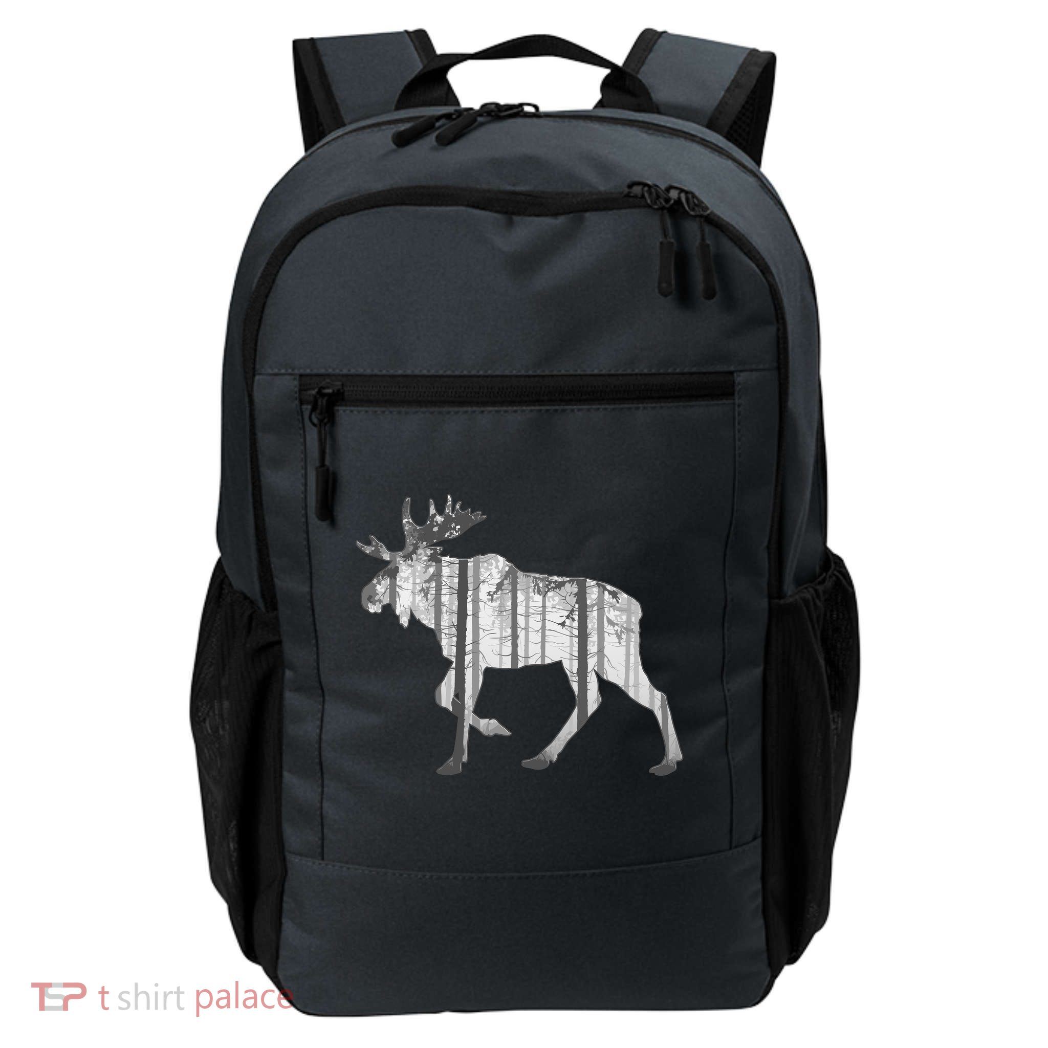 Moose Forest Silhouette Grey Style Daily Commute Backpack
