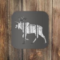 Moose Forest Silhouette Grey Style Coaster