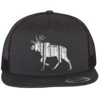 Moose Forest Silhouette Grey Style Flat Bill Trucker Hat