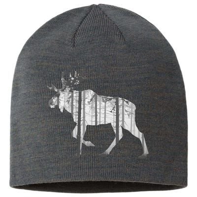 Moose Forest Silhouette Grey Style Sustainable Beanie