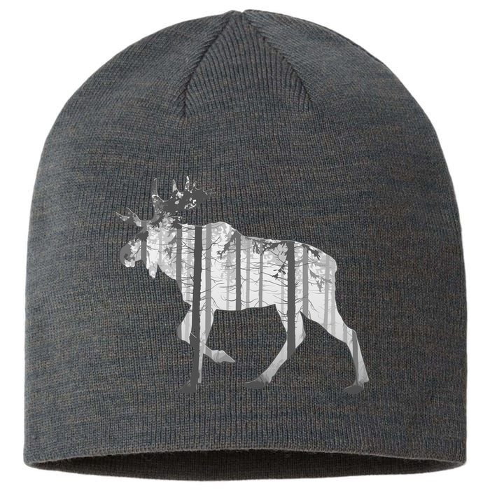 Moose Forest Silhouette Grey Style Sustainable Beanie