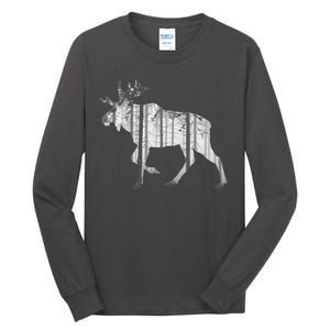 Moose Forest Silhouette Grey Style Tall Long Sleeve T-Shirt