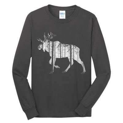 Moose Forest Silhouette Grey Style Tall Long Sleeve T-Shirt