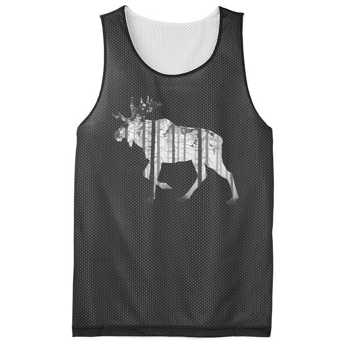 Moose Forest Silhouette Grey Style Mesh Reversible Basketball Jersey Tank