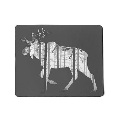 Moose Forest Silhouette Grey Style Mousepad