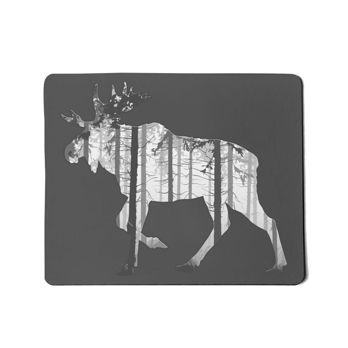 Moose Forest Silhouette Grey Style Mousepad