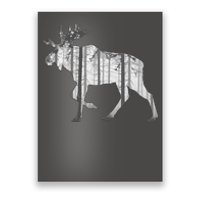 Moose Forest Silhouette Grey Style Poster