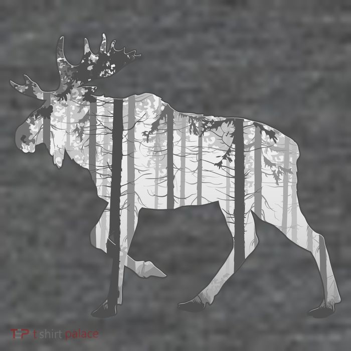 Moose Forest Silhouette Grey Style Poster