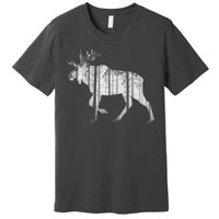 Moose Forest Silhouette Grey Style Premium T-Shirt