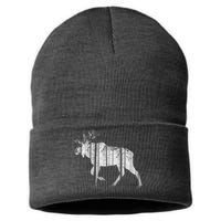 Moose Forest Silhouette Grey Style Sustainable Knit Beanie