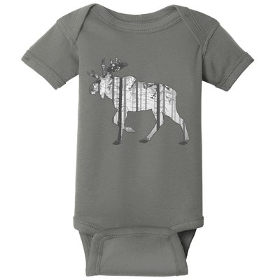 Moose Forest Silhouette Grey Style Baby Bodysuit