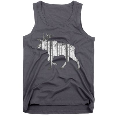Moose Forest Silhouette Grey Style Tank Top