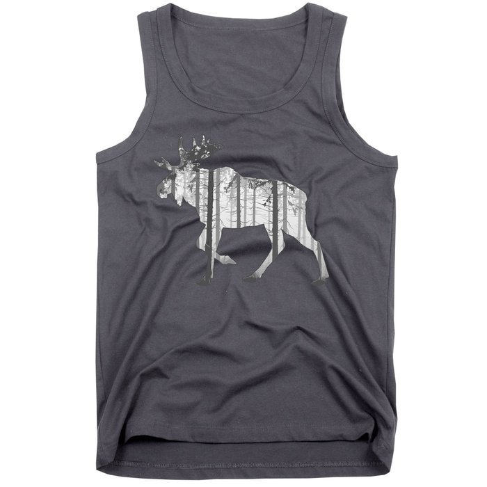 Moose Forest Silhouette Grey Style Tank Top