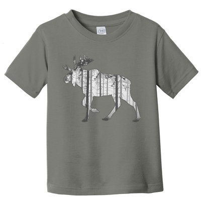Moose Forest Silhouette Grey Style Toddler T-Shirt
