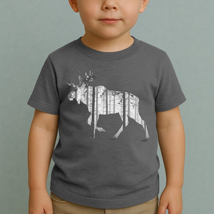 Moose Forest Silhouette Grey Style Toddler T-Shirt