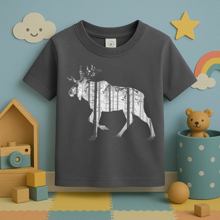 Moose Forest Silhouette Grey Style Toddler T-Shirt