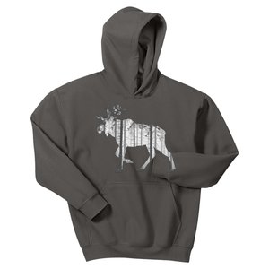 Moose Forest Silhouette Grey Style Kids Hoodie