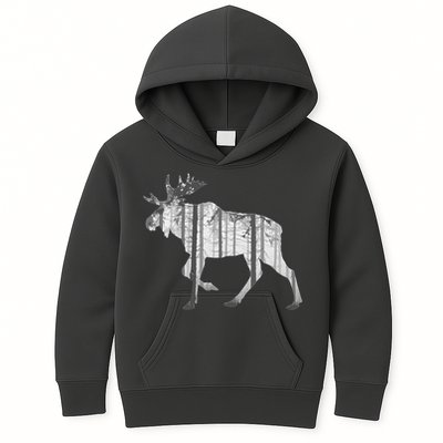 Moose Forest Silhouette Grey Style Kids Hoodie