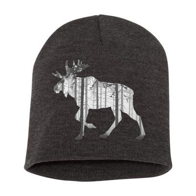 Moose Forest Silhouette Grey Style Short Acrylic Beanie