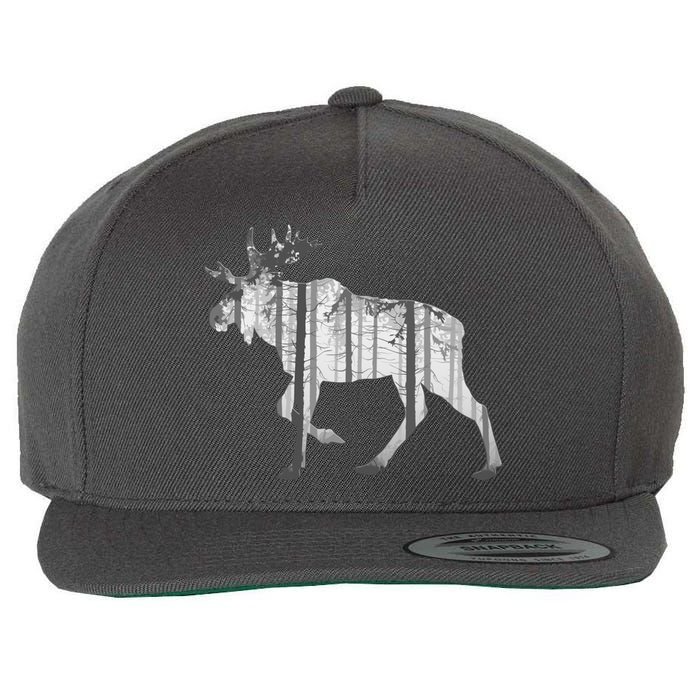 Moose Forest Silhouette Grey Style Wool Snapback Cap