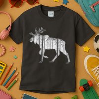 Moose Forest Silhouette Grey Style Kids T-Shirt