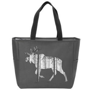 Moose Forest Silhouette Grey Style Zip Tote Bag