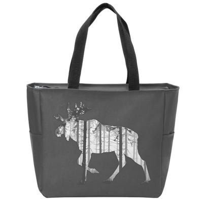 Moose Forest Silhouette Grey Style Zip Tote Bag