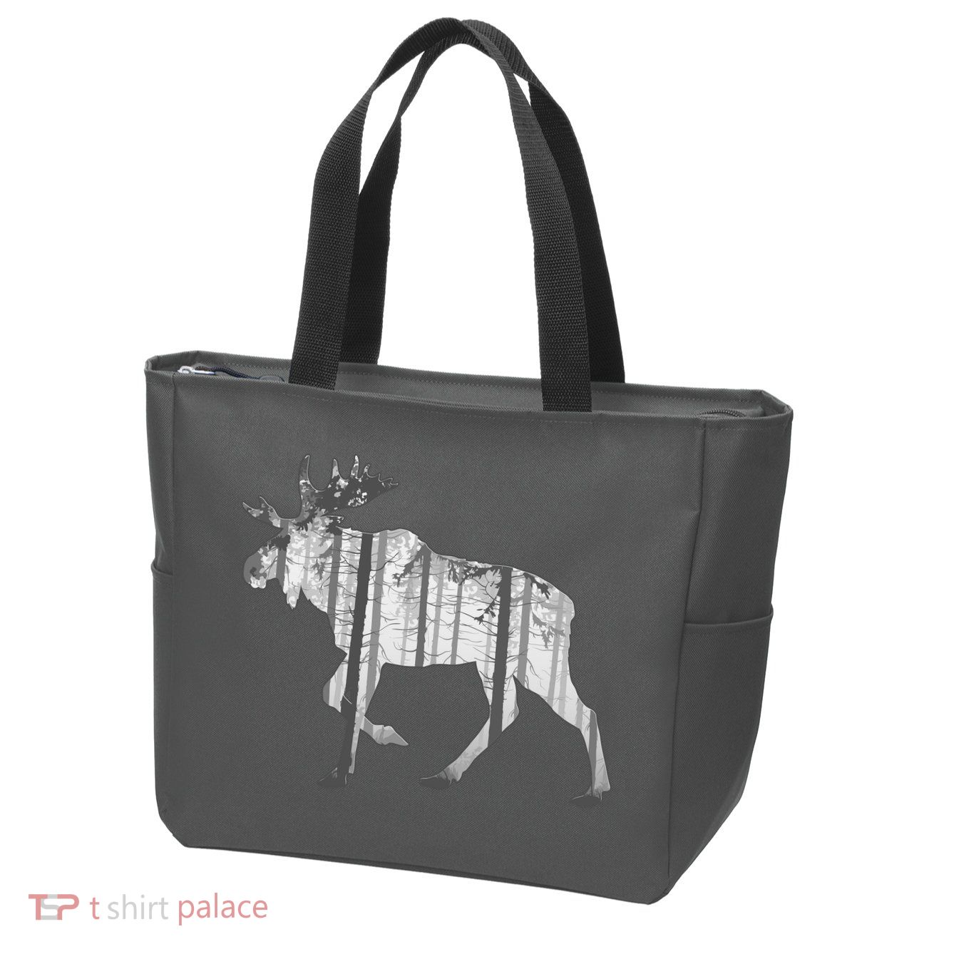 Moose Forest Silhouette Grey Style Zip Tote Bag