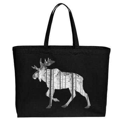 Moose Forest Silhouette Grey Style Cotton Canvas Jumbo Tote