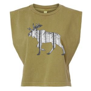 Moose Forest Silhouette Grey Style Garment-Dyed Women's Muscle Tee