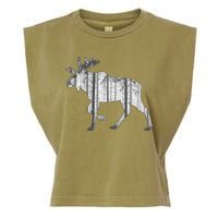 Moose Forest Silhouette Grey Style Garment-Dyed Women's Muscle Tee