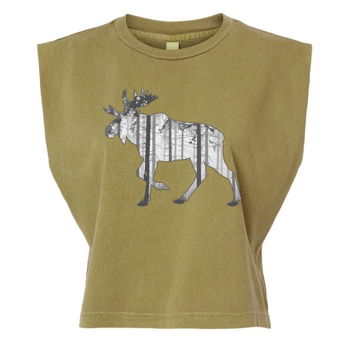Moose Forest Silhouette Grey Style Garment-Dyed Women's Muscle Tee