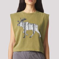 Moose Forest Silhouette Grey Style Garment-Dyed Women's Muscle Tee