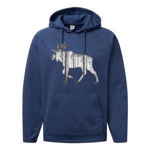 Moose Forest Silhouette Grey Style Performance Fleece Hoodie