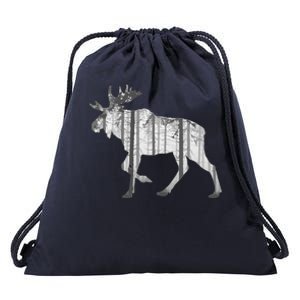 Moose Forest Silhouette Grey Style Drawstring Bag