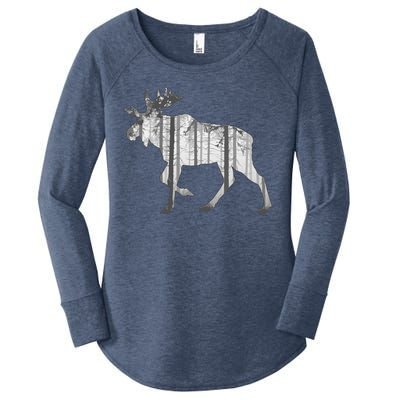 Moose Forest Silhouette Grey Style Women's Perfect Tri Tunic Long Sleeve Shirt