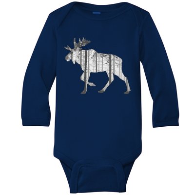 Moose Forest Silhouette Grey Style Baby Long Sleeve Bodysuit