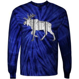 Moose Forest Silhouette Grey Style Tie-Dye Long Sleeve Shirt