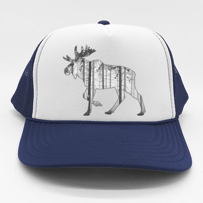 Moose Forest Silhouette Grey Style Trucker Hat