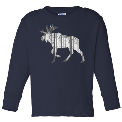 Moose Forest Silhouette Grey Style Toddler Long Sleeve Shirt