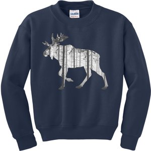 Moose Forest Silhouette Grey Style Kids Sweatshirt