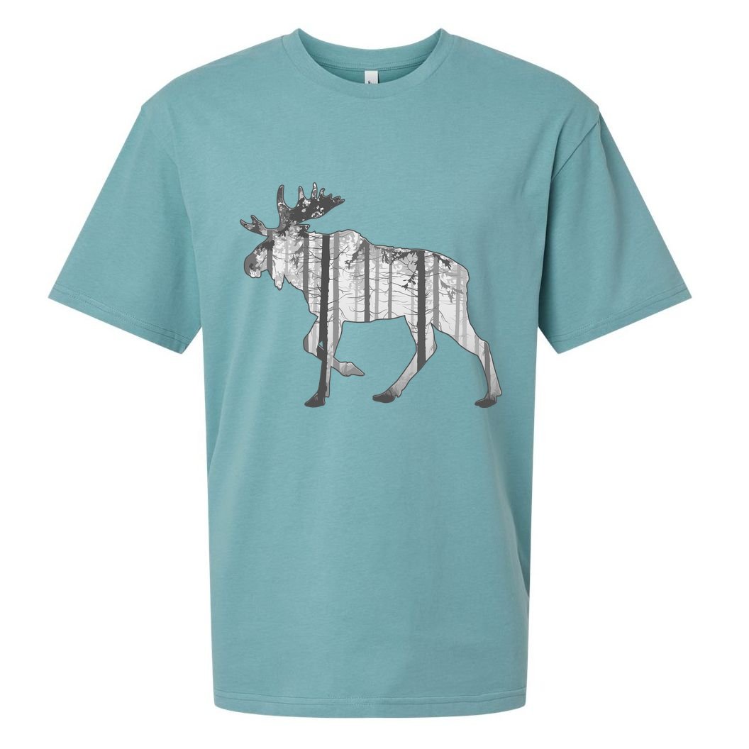 Moose Forest Silhouette Grey Style Sueded Cloud Jersey T-Shirt
