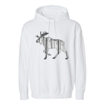 Moose Forest Silhouette Grey Style Garment-Dyed Fleece Hoodie